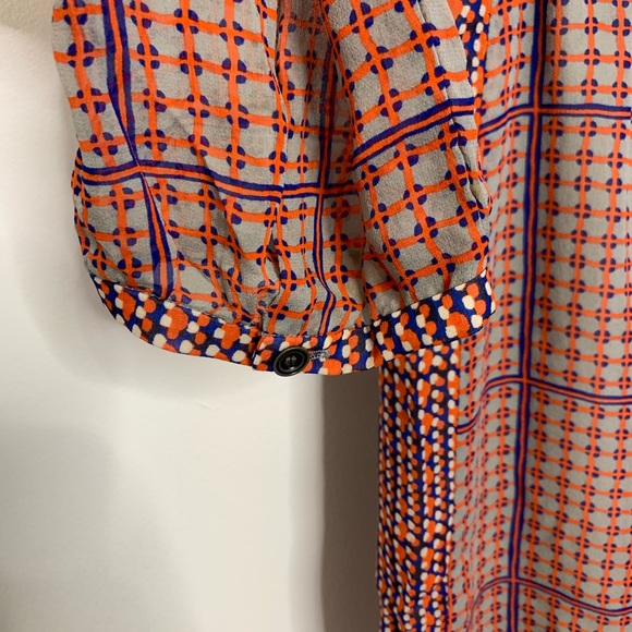 Madewell retrogrid silk peasant sleeve red dress - Picture 4 of 8